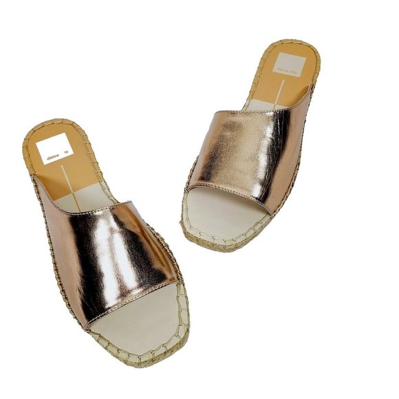 NEW Dolce Vita Banji Sandals 9 Rose Gold Square Toe Slip-On Espadrille Slides - Picture 1 of 8